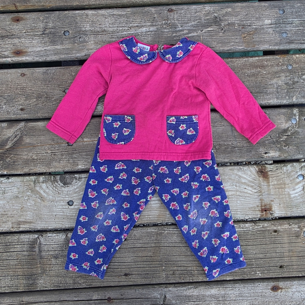 Vintage Okie Dokie Bright Pink and Purple Floral Set